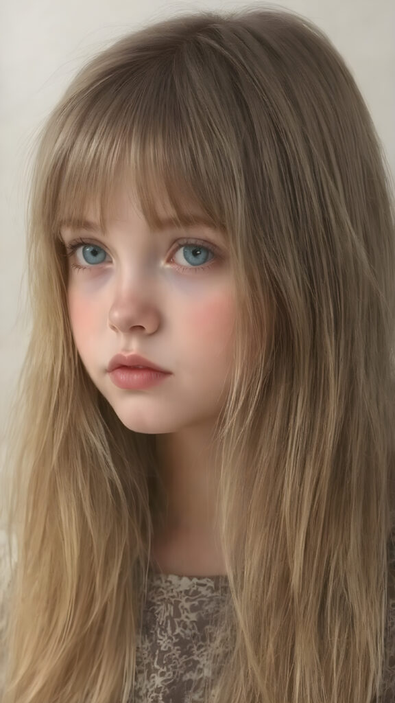 A (((beautiful illustration))) depicting a (((young girl))) with (((extremely long, straight, thick, untucked hair))), fine art details and intricate patterns that give off a (((natural, almost ethereal glow))), complemented by (((full, bright blue eyes))) and (((pale skin))), all exuding an air of (((spaghetti and vintage chic))). The scene is (((extremely detailed))) down to the (((microscopic level))), with (((skin so clear and smooth it appears almost flawless))), embodying a (((high standard of artistic excellence))) that meets the (professional) quality of a (masterpiece) drawing or painting. (((Full body view))) on the young girl, with the ((extremely long, straight, thick, untucked hair)) flowing down past her hips, perfectly framed against the (vintage-inspired backdrop)