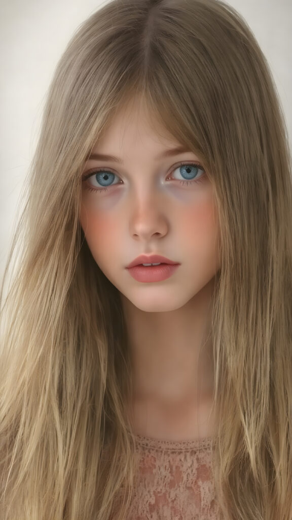 A (((beautiful illustration))) depicting a (((young girl))) with (((extremely long, straight, thick, untucked hair))), fine art details and intricate patterns that give off a (((natural, almost ethereal glow))), complemented by (((full, bright blue eyes))) and (((pale skin))), all exuding an air of (((spaghetti and vintage chic))). The scene is (((extremely detailed))) down to the (((microscopic level))), with (((skin so clear and smooth it appears almost flawless))), embodying a (((high standard of artistic excellence))) that meets the (professional) quality of a (masterpiece) drawing or painting. (((Full body view))) on the young girl, with the ((extremely long, straight, thick, untucked hair)) flowing down past her hips, perfectly framed against the (vintage-inspired backdrop)