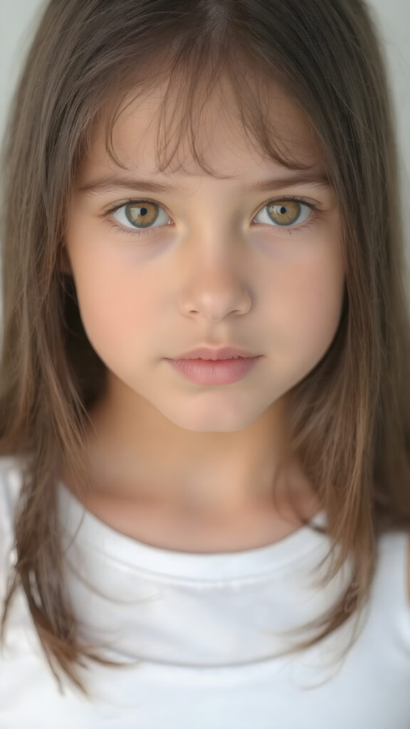 A (clear and detailed (((upper-body portrait))), featuring a young girl with (((long, straight black hair))), and (((light brown eyes))) with (((brown irises))), that convey a sense of (((playfulness and curiosity))) blending seamlessly into a (((super detailed and high quality face))), with (((full lips))), that exude (((natural color and texture matching))). She wears a (((white cropped tank top))), which complements her (((tanned skin))). The overall look exudes a (((healthy, natural beauty))) that is both (((extremely detailed and hyper realistic))), evoking the essence of a (((professional studio photo shoot))) with a (((high resolution, 8K camera))) that captures the essence of this (((upper-body portrait))) with exquisite detail and color grading that match the scene perfectly