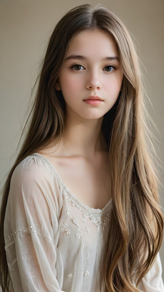 A (((diffuse and ethereal portrait))), capturing a (((teen girl with very long hair))), whose face is half-obscured by a soft drape of strands, suggesting a muted fatigue that comes from years of tending to such luxurious locks