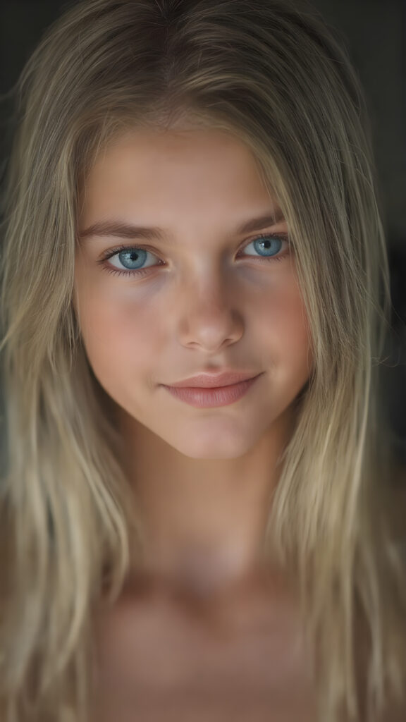 A (((stunningly beautiful full body portrait))) featuring a young girl with (intricate, detailed straight blonde hair) and a (vividly toned, natural face) that exudes an air of playful imagination and creativity. She looks directly into the camera, with her gaze holding a (cheerful smile) that complements her flawless complexion beautifully. The scene is all about the woman's body and its intricate details, with emphasis on exuding a youthful athletic beauty that radiates from her natural form