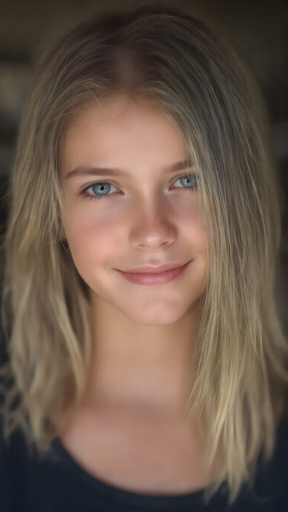 A (((stunningly beautiful full body portrait))) featuring a young girl with (intricate, detailed straight blonde hair) and a (vividly toned, natural face) that exudes an air of playful imagination and creativity. She looks directly into the camera, with her gaze holding a (cheerful smile) that complements her flawless complexion beautifully. The scene is all about the woman's body and its intricate details, with emphasis on exuding a youthful athletic beauty that radiates from her natural form