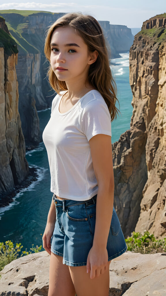 a (((beautiful teenage girl))), she has a wonderfully shaped body and is lightly clothed, looking out towards a distant (cliff) that suggests the aftermath of a tragic breakup and the unknown future beyond