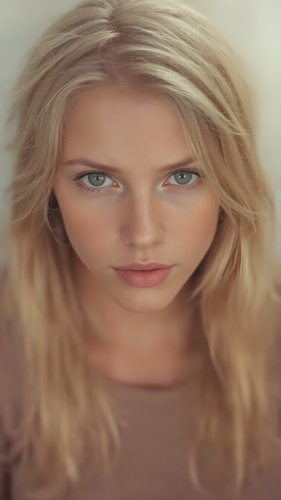 a beautiful and detailed portrait of a young white-skinned model girl, long straight soft blonde hair falls over her shoulders, she wears a thin t-shirt and looks seductively at the viewer with her big shining eyes, full lips and mouth slightly open, her skin is flawlessly beautiful, she has a wonderfull curved body