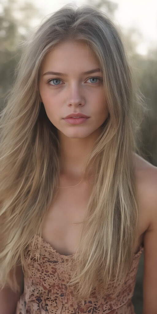 a (((beautiful girl, cute, with a sleek, yet delicate and petite physique, a youthful face with (sun-kissed) skin, and flowing, straight blonde hair, clad in (((hippie, retro 70s clothing))), exuding a sense of (hippieness) and (magnificence). Full body view, capturing a ((vintage, retro 70s vibe))