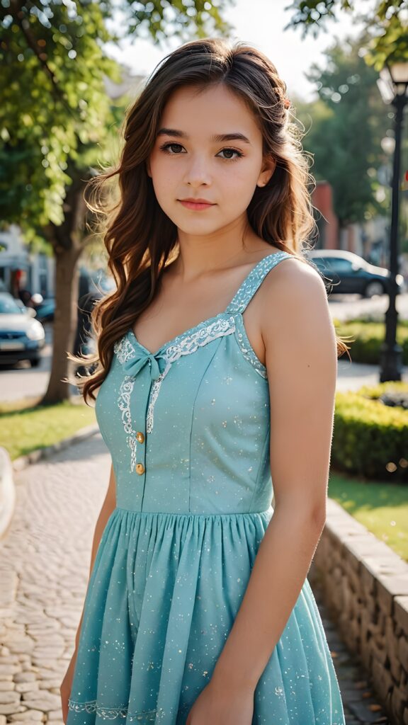 a beautiful detailed face teen girl in full body tired dress, detailed