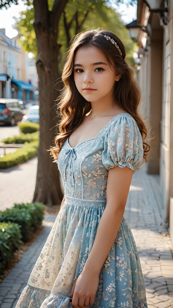 a beautiful detailed face teen girl in full body tired dress, detailed