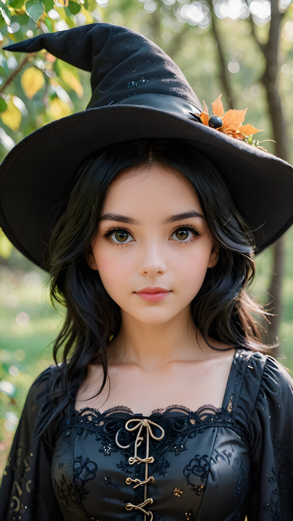 a beautiful, pretty witch with black hair