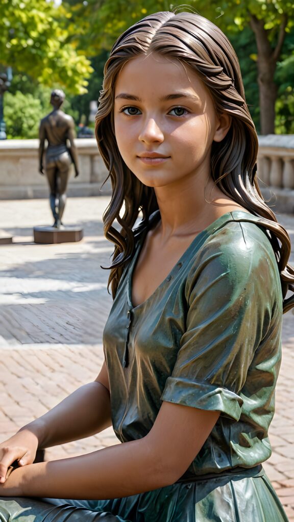 a bronze statue, young teen girl, ((realistic photo))