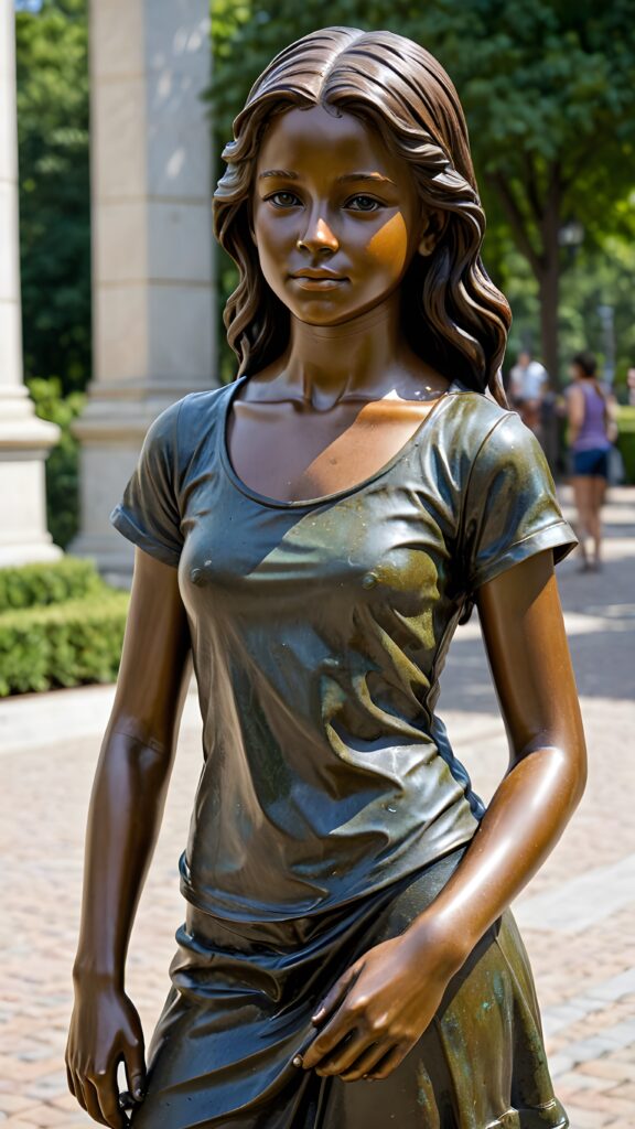 a bronze statue, young teen girl, ((realistic photo))