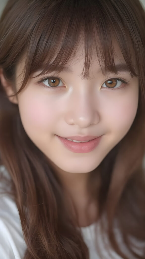 a (((cute 16-year-old Filipino girl with intricate Korean-style bangs))), featuring highly detailed, ultra realistic hair that extends beyond her shoulders. She’s clad in a (((perfectly curved and fitted white short shirt))), with a stunning face that exudes realism, complete with glowing, ultra-realistic amber eyes and delicate, detailed maroon straight hair that flows down her back. Her skin is highly detailed, with subtle wrinkles and a warm smile that draws the viewer in. Captured in an incredibly advanced image with deeply saturated colors, advanced film grain, and a soft focus that creates a sense of beauty and wonder. This advanced image represents the pinnacle of digital artistry, with unparalleled detail and advanced technology, making it a true masterpiece that pushes the boundaries of what is possible