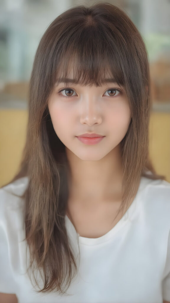 a (((cute 16-year-old Filipino girl with intricate Korean-style bangs))), featuring highly detailed, ultra realistic hair that extends beyond her shoulders. She’s clad in a (((perfectly curved and fitted white short shirt))), with a stunning face that exudes realism, complete with glowing, ultra-realistic amber eyes and delicate, detailed maroon straight hair that flows down her back. Her skin is highly detailed, with subtle wrinkles and a warm smile that draws the viewer in. Captured in an incredibly advanced image with deeply saturated colors, advanced film grain, and a soft focus that creates a sense of beauty and wonder. This advanced image represents the pinnacle of digital artistry, with unparalleled detail and advanced technology, making it a true masterpiece that pushes the boundaries of what is possible