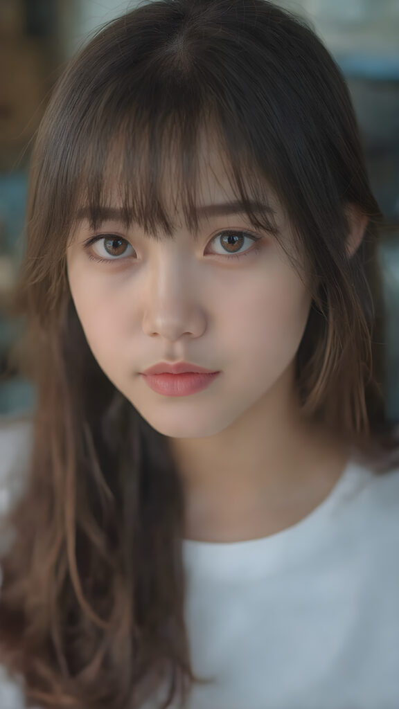 a (((cute 16-year-old Filipino girl with intricate Korean-style bangs))), featuring highly detailed, ultra realistic hair that extends beyond her shoulders. She’s clad in a (((perfectly curved and fitted white short shirt))), with a stunning face that exudes realism, complete with glowing, ultra-realistic amber eyes and delicate, detailed maroon straight hair that flows down her back. Her skin is highly detailed, with subtle wrinkles and a warm smile that draws the viewer in. Captured in an incredibly advanced image with deeply saturated colors, advanced film grain, and a soft focus that creates a sense of beauty and wonder. This advanced image represents the pinnacle of digital artistry, with unparalleled detail and advanced technology, making it a true masterpiece that pushes the boundaries of what is possible