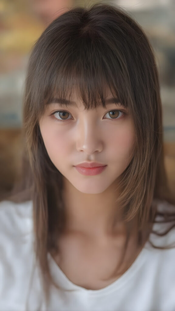 a (((cute 16-year-old Filipino girl with intricate Korean-style bangs))), featuring highly detailed, ultra realistic hair that extends beyond her shoulders. She’s clad in a (((perfectly curved and fitted white short shirt))), with a stunning face that exudes realism, complete with glowing, ultra-realistic amber eyes and delicate, detailed maroon straight hair that flows down her back. Her skin is highly detailed, with subtle wrinkles and a warm smile that draws the viewer in. Captured in an incredibly advanced image with deeply saturated colors, advanced film grain, and a soft focus that creates a sense of beauty and wonder. This advanced image represents the pinnacle of digital artistry, with unparalleled detail and advanced technology, making it a true masterpiece that pushes the boundaries of what is possible