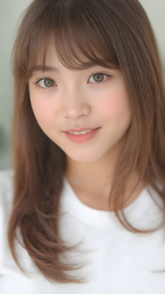 a (((cute 16-year-old Filipino girl with intricate Korean-style bangs))), featuring highly detailed, ultra realistic hair that extends beyond her shoulders. She’s clad in a (((perfectly curved and fitted white short shirt))), with a stunning face that exudes realism, complete with glowing, ultra-realistic amber eyes and delicate, detailed maroon straight hair that flows down her back. Her skin is highly detailed, with subtle wrinkles and a warm smile that draws the viewer in. Captured in an incredibly advanced image with deeply saturated colors, advanced film grain, and a soft focus that creates a sense of beauty and wonder. This advanced image represents the pinnacle of digital artistry, with unparalleled detail and advanced technology, making it a true masterpiece that pushes the boundaries of what is possible