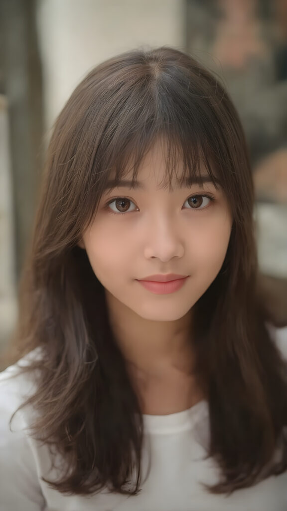 a (((cute 16-year-old Filipino girl with intricate Korean-style bangs))), featuring highly detailed, ultra realistic hair that extends beyond her shoulders. She’s clad in a (((perfectly curved and fitted white short shirt))), with a stunning face that exudes realism, complete with glowing, ultra-realistic amber eyes and delicate, detailed maroon straight hair that flows down her back. Her skin is highly detailed, with subtle wrinkles and a warm smile that draws the viewer in. Captured in an incredibly advanced image with deeply saturated colors, advanced film grain, and a soft focus that creates a sense of beauty and wonder. This advanced image represents the pinnacle of digital artistry, with unparalleled detail and advanced technology, making it a true masterpiece that pushes the boundaries of what is possible