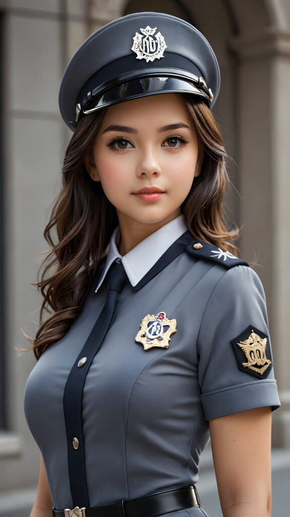 a (((girl in uniform))) with exquisite detailed hair, a perfectly curvaceous body, striking realistic black eyes, intricate straight hair, dressed in a sleek, form-fitting outfit that accentuates every curve, captured in a (((breathtakingly beautiful photo))), oozing with (ultra realism) and (ultra high resolution), with luxurious, deep shadows that bring a (masterful artistry) vibe