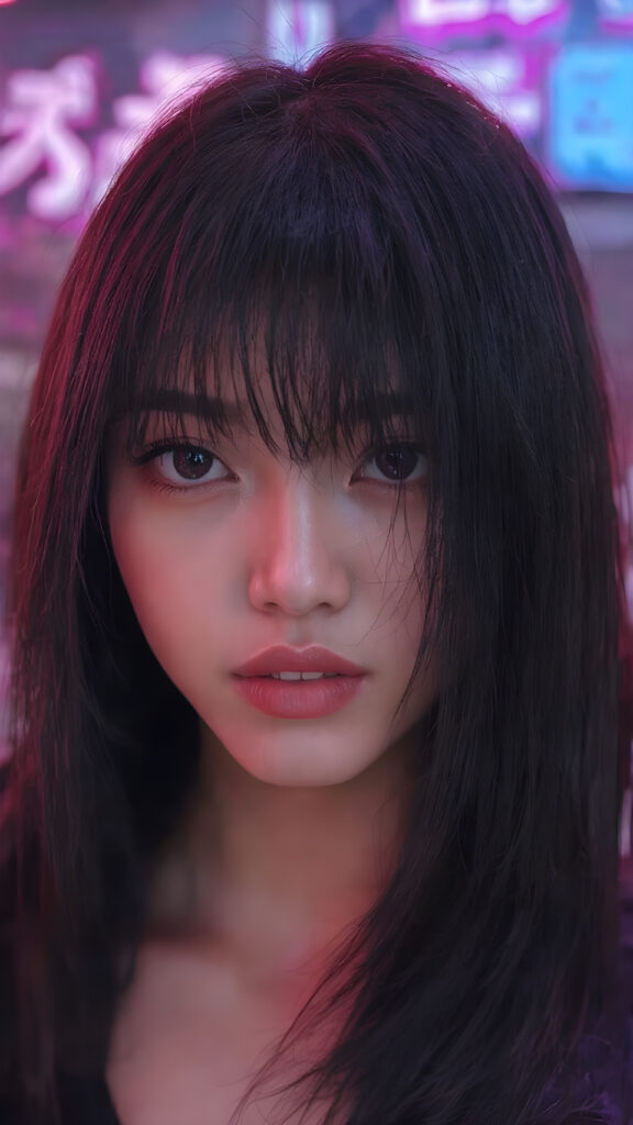 a (((detailed and cute Korean lady with straight, long black hair))) by a (fashionably asymmetrical bob hairstyle), red full kissable lips, looks seductive