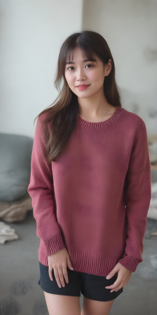 a detailed and cute Korean lady, stunning, gorgeous, perfect body, thin sweater made of fine wool