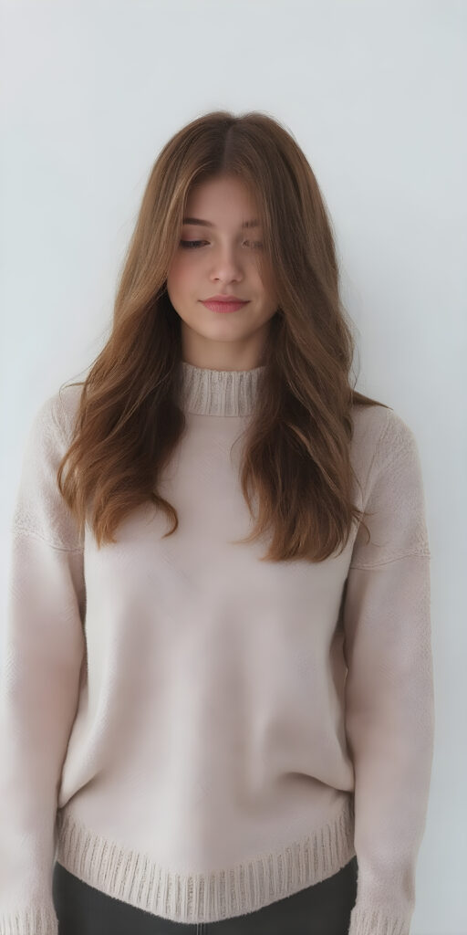 a detailed and cute Korean lady, stunning, gorgeous, perfect body, thin sweater made of fine wool