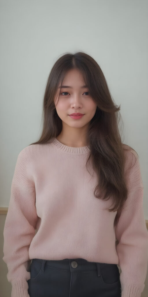 a detailed and cute Korean lady, stunning, gorgeous, perfect body, thin sweater made of fine wool