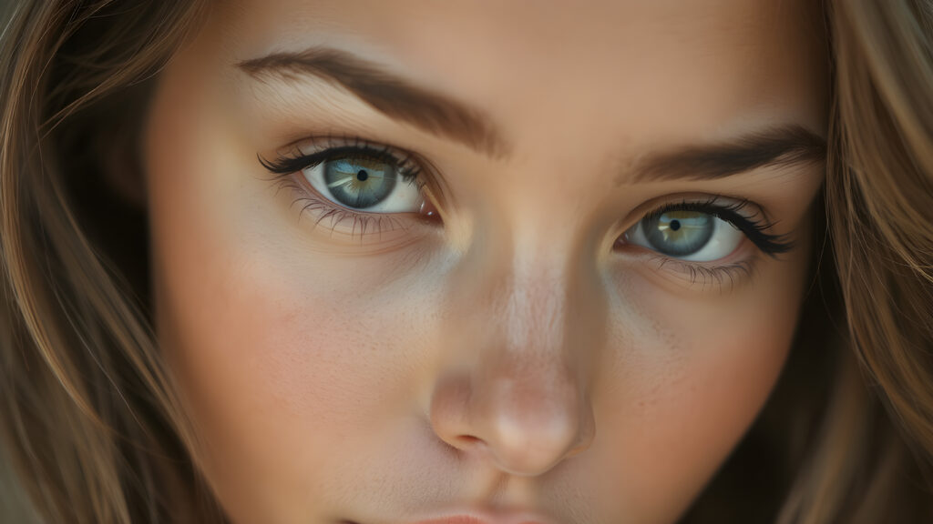 a detailed pictures of a (((girls face))) with ((tanned skin)) and ((intricate details around her eyes)), and ((round face)), full kissable lips, light blue detailed and realistic eyes, (((looking into the camera))) with ((natural, soft lighting)) and ((detailed, symmetrical eyes)), capturing ((perfect, matching eyes)) and ((creating a harmonious, balanced composition)) that exudes ((high realism)) at an (8K resolution)