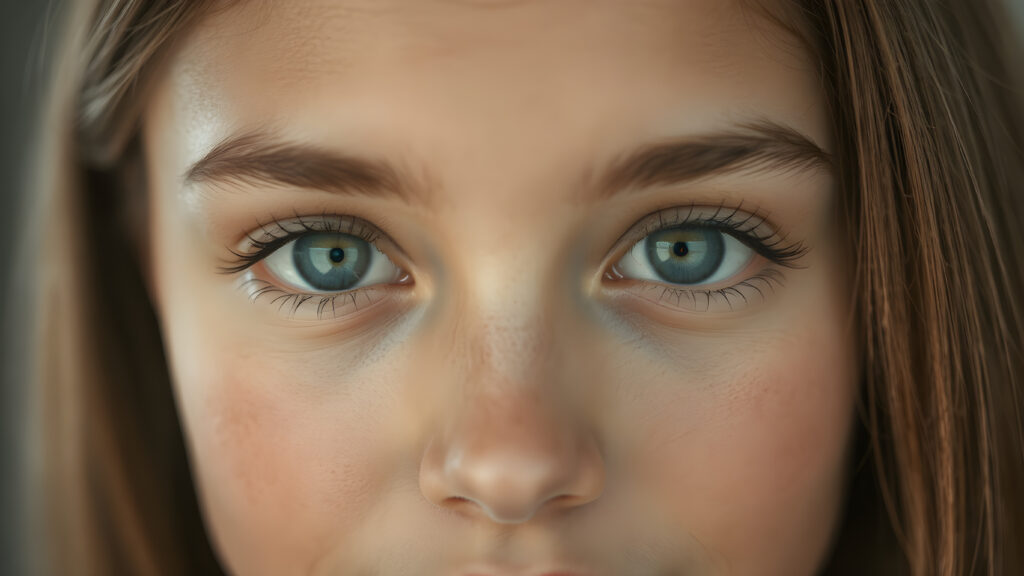 a detailed pictures of a (((girls face))) with ((tanned skin)) and ((intricate details around her eyes)), and ((round face)), full kissable lips, light blue detailed and realistic eyes, (((looking into the camera))) with ((natural, soft lighting)) and ((detailed, symmetrical eyes)), capturing ((perfect, matching eyes)) and ((creating a harmonious, balanced composition)) that exudes ((high realism)) at an (8K resolution)