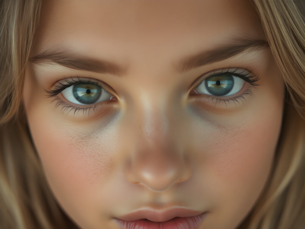 a detailed pictures of a (((girls face))) with ((tanned skin)) and ((intricate details around her eyes)), and ((round face)), full kissable lips, light blue detailed and realistic eyes, (((looking into the camera))) with ((natural, soft lighting)) and ((detailed, symmetrical eyes)), capturing ((perfect, matching eyes)) and ((creating a harmonious, balanced composition)) that exudes ((high realism)) at an (8K resolution)