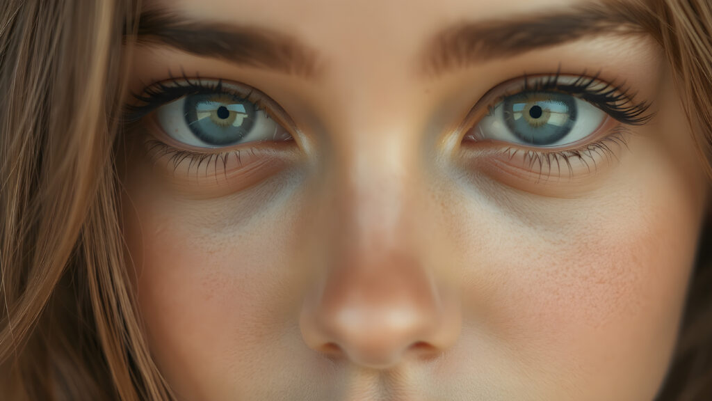 a detailed pictures of a (((girls face))) with ((tanned skin)) and ((intricate details around her eyes)), and ((round face)), full kissable lips, light blue detailed and realistic eyes, (((looking into the camera))) with ((natural, soft lighting)) and ((detailed, symmetrical eyes)), capturing ((perfect, matching eyes)) and ((creating a harmonious, balanced composition)) that exudes ((high realism)) at an (8K resolution)