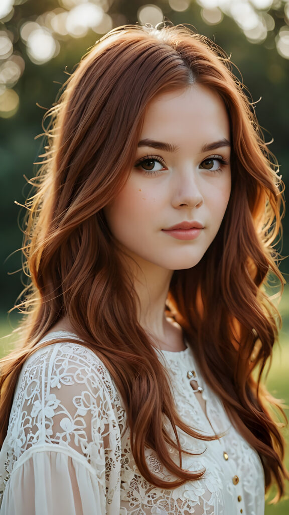 a girl with long auburn hair