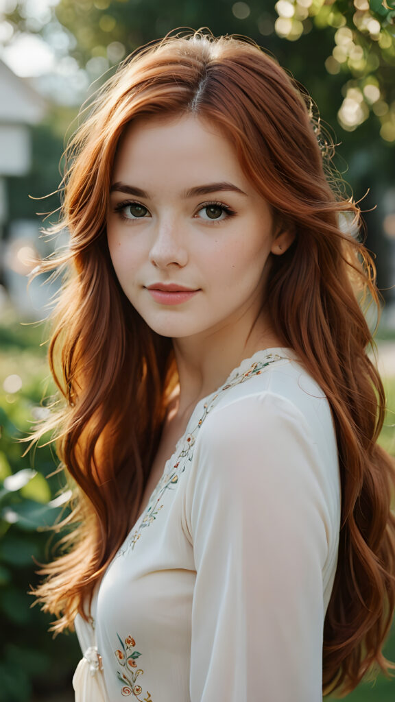 a girl with long auburn hair