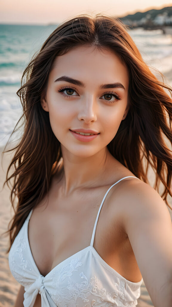 a girlie, ((stunning)) ((gorgeous)) ((cute)) ((perfect selfie on the beach))