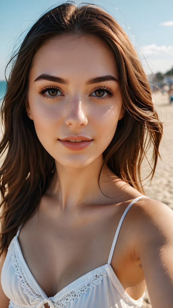 a girlie, ((stunning)) ((gorgeous)) ((cute)) ((perfect selfie on the beach))