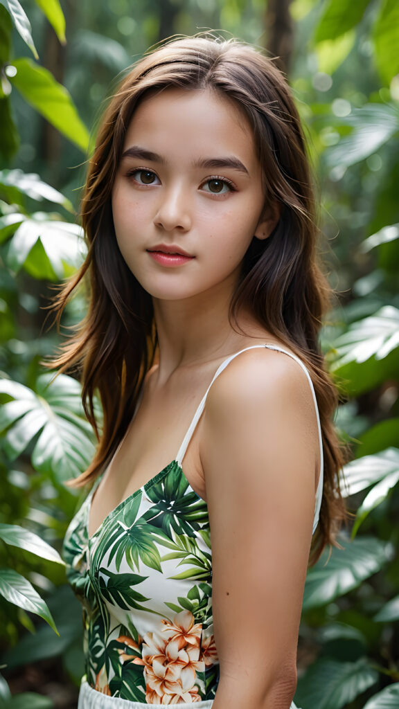 a gorgeous and stunning teen girl in the jungle