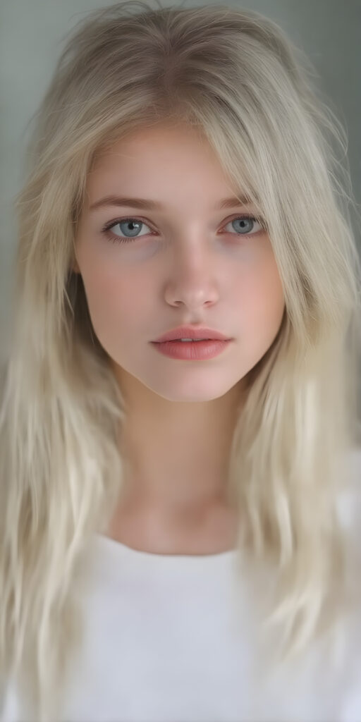 a hand drawing, (((gorgeous young platinum blond girl))), with (extremely long, soft wavy hair) that flows down in a (natural, silky cascade), and (pale skin) that gives off an ethereal glow, accompanied by (full, defined lips) painted in a (soft, natural hue) that complement the girl's features. She wears a (short, white t-shirt) that covers her front, paired with (realistic, flesh-toned legs) that match the girl's height, showcasing a (natural, healthy glow) for a truly (professional, high-quality photograph) that captures the essence of a (beautiful, young adult model)