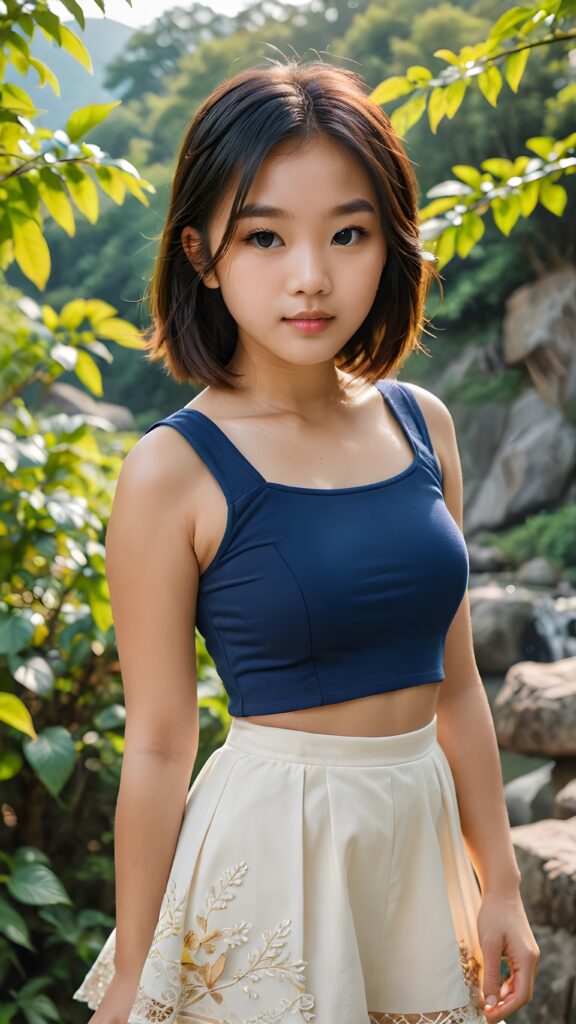 a (((hot short dressed Asian teen girl))) ((portrait)) ((stunning)) ((gorgeous)) ((natural backdrop))