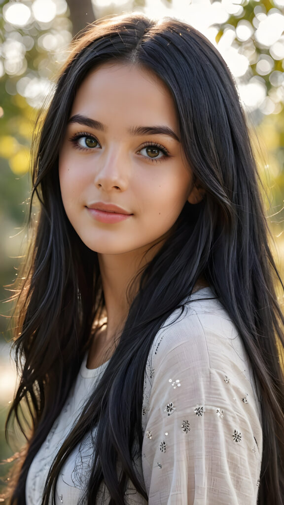 a pencil drawing (((vividly drawn portrait))), capturing a young teen girl with long, flowing (((black hair))), her eyes sparkling and her skin radiant, wearing comfortable clothes, embodying flawless beauty