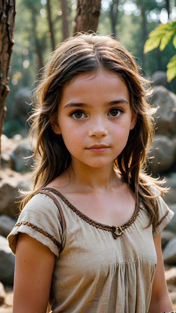 a realistic and detailed photograph of a young girl from the period 20000 BC