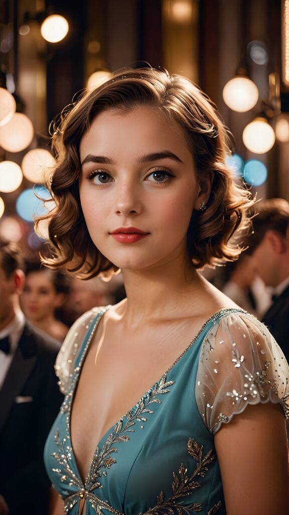 a (((realistically gorgeous young lady))) from the 1930s era, elegantly dressed in a classic style, with a soft focus filter that gives her a vintage air, under luxurious (((cinematic lights))), exuding an air of timeless beauty and sophistication