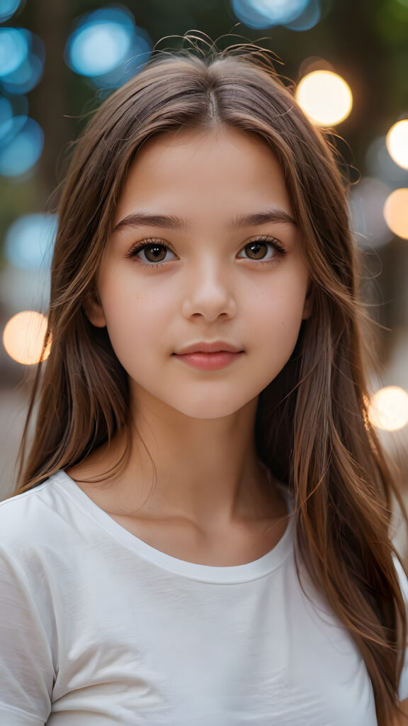 a stunning young girl, soft long brown hair, perfect portrait