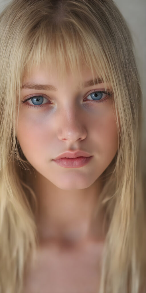 a (((super-clear and detailed full-face photograph))) depicting a (((beautiful girl))) with ((long, straight, thick, untucked natural white golden blonde hair)) that flows down past her shoulders and captures the light as she poses elegantly in a natural and comfortable manner. Her ((natural skin is pale white)) and her ((lips are full and painted in a perfect hue of red)), which match her ((bright blue eyes))). She wears a (((perfect red dress))), which accentuates her ((perfect figure)). The overall atmosphere of the photograph is soft and warm, with a ((natural light shining on her face)), illuminating her ((face and body)) in a (((professional studio photograph))). This image has a ((golden and soft lighting)), which gives it a ((warm and inviting look)).