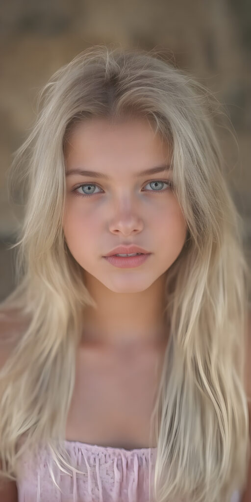 a (((super nice and charming young teen girl), age 15, with an innocent air yet a mature and welcoming expression) with flowing, (((extremely long white hair))) that cascades down to her hips, (softly waving) in a warm, inviting summer breeze. Her features are exuding an unmistakable allure, with perfectly sculpted lips and eyes that radiate a youthful vibrancy. Her skin is a light brown canvas that adds to her ethereal allure. (((She's dressed in a very cute summer dress that accentuates her flawless complexion even at an early age))) She's not only effortlessly beautiful but also exudes a sense of youthful charm and confidence, making her even more of a heart-throb in the teenage scene.