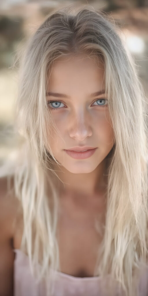 a (((super nice and charming young teen girl), age 15, with an innocent air yet a mature and welcoming expression) with flowing, (((extremely long white hair))) that cascades down to her hips, (softly waving) in a warm, inviting summer breeze. Her features are exuding an unmistakable allure, with perfectly sculpted lips and eyes that radiate a youthful vibrancy. Her skin is a light brown canvas that adds to her ethereal allure. (((She's dressed in a very cute summer dress that accentuates her flawless complexion even at an early age))) She's not only effortlessly beautiful but also exudes a sense of youthful charm and confidence, making her even more of a heart-throb in the teenage scene.