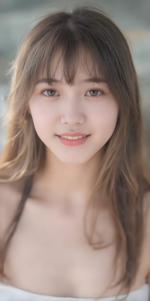 a (((super realistic))), (((high quality 8K image with intricate details))), capturing a (((extremely cute and stunning Asian teen girl) with vivid, long, straight hair styled in soft bangs, clear and natural eyes reflecting light, a charming smile softly curved, natural-looking lips, perfect for showcasing her beautiful face. She wears a ((white cropped top)) and ((short short jeans)), (((both open to emphasize her perfect legs)), with the sun's rays illuminating her skin, giving it an ethereal glow. (((She wears a single thin ((white) strapless cropped top and ((white jeans)), open to reveal her ((perfect legs).))) The scene is (extremely detailed) and (blurry background) with a ((face-forward pose)) and a ((natural look)) that emphasizes her youthful features. (((She is as realistic as possible, with a slightly flawless complexion and perfectly straight white teeth, all visible in a full-body portrait))).