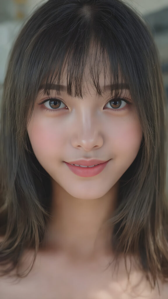 a (((super realistic))), (((high quality 8K image with intricate details))), capturing a (((extremely cute and stunning Asian teen girl) with vivid, long, straight black hair styled in soft bangs, clear and natural eyes reflecting light, a charming smile softly curved, natural-looking kissable lips, perfect for showcasing her beautiful face. She wears a ((white cropped top)), with the sun's rays illuminating her skin, giving it an ethereal glow. (((She wears a single thin ((white) strapless cropped top. The scene is (extremely detailed) with a ((face-forward pose)) and a ((natural look)) that emphasizes her youthful features. (((She is as realistic as possible, with a slightly flawless complexion and perfectly straight white teeth, all visible in a full-body portrait))).