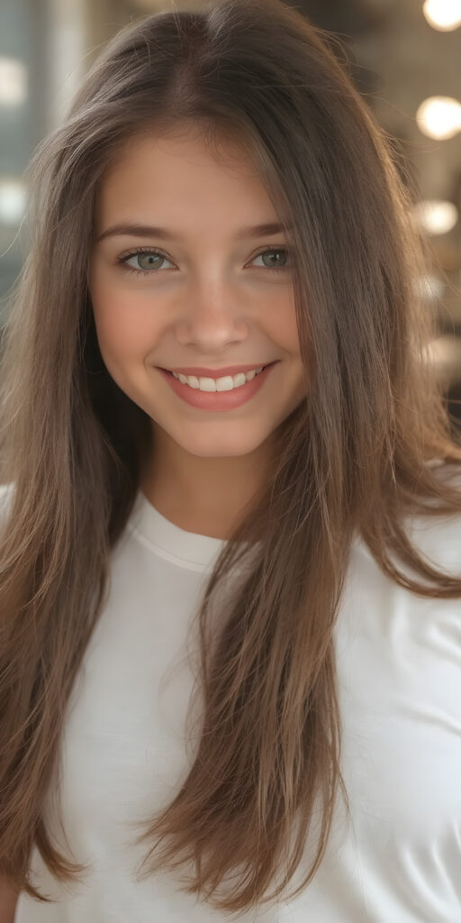 a (super realistic and exceptionally detailed full-body photograph), featuring a (beautifully proportioned young teen girl) with perfectly straight soft white teeth and luxuriously long, straight, thick, black soft hair), perfectly proportioned lips that are just barely parted, wearing a (white short t-shirt) that highlight her (perfectly proportioned thighs). She is looking directly at the camera, with a warm, inviting smile. The scene is backlit with (dynamic lights) that bring out her (natural-toned figure) in a (hyper realistic portrait) reminiscent of classic Hollywood studio lighting, with (high-resolution, cinematic quality) that captures the essence of a (modern teen girl) with an (extremely detailed, hyper realistic skin) and (realistically proportioned limbs) in a (symmetrically composed, wide-angle view) that brings out her (natural beauty)