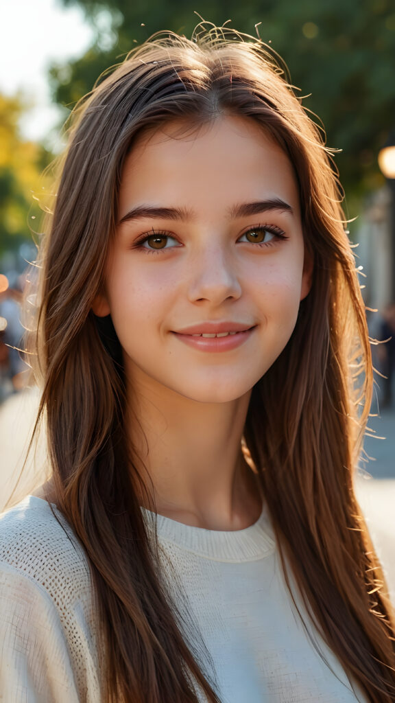 a teen girl, 14 years old, realistic detailed straight brown hair, realistic face, perfect curved body, lightly dressed, beautiful saturation, ultra high resolution, deep shadow, (best quality, masterpiece), highly detailed, looking at viewer, warm smile, 4k, ((portrait shot)) (((gorgeous))) ((attractive)) ((stunning))