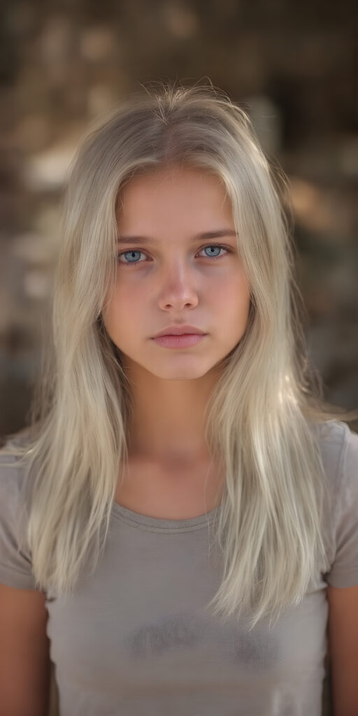 a (((very beautiful young girl))), with (((platinum blond soft long hair))), she wears a (((super short, tight t-shirt))), round face, full lips, perfect curved body, the sun-kissed scene sets the stage for her breathtaking beauty, creating a truly unforgettable visual spectacle