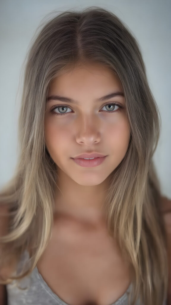 a very beautiful close-up portrait of a young and pretty Peruvian teen girl, she has an angelic face and long, ((perfect soft hair)), ((realistic details)), ((matching eyes)), ((perfect hands)), ((nice body)), ((perfect teeth)), ((face illuminated)), (((looking into the camera))), ((wears a cropped tank top with deep v-neck)), ((soft color lighting)), ((crisp details)), ((detailed)), ((stunning)), ((gorgeous)), ((realistic skin)), ((shinny)), ((natural))