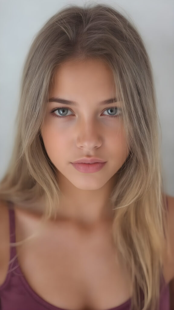 a very beautiful close-up portrait of a young and pretty Peruvian teen girl, she has an angelic face and long, ((perfect soft hair)), ((realistic details)), ((matching eyes)), ((perfect hands)), ((nice body)), ((perfect teeth)), ((face illuminated)), (((looking into the camera))), ((wears a cropped tank top with deep v-neck)), ((soft color lighting)), ((crisp details)), ((detailed)), ((stunning)), ((gorgeous)), ((realistic skin)), ((shinny)), ((natural))